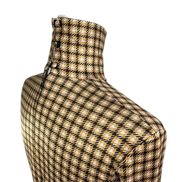 Rokh Turtleneck in Small Houndstooth Satin Jersey Top Sz 4 Brown Beige - Picture 7 of 13